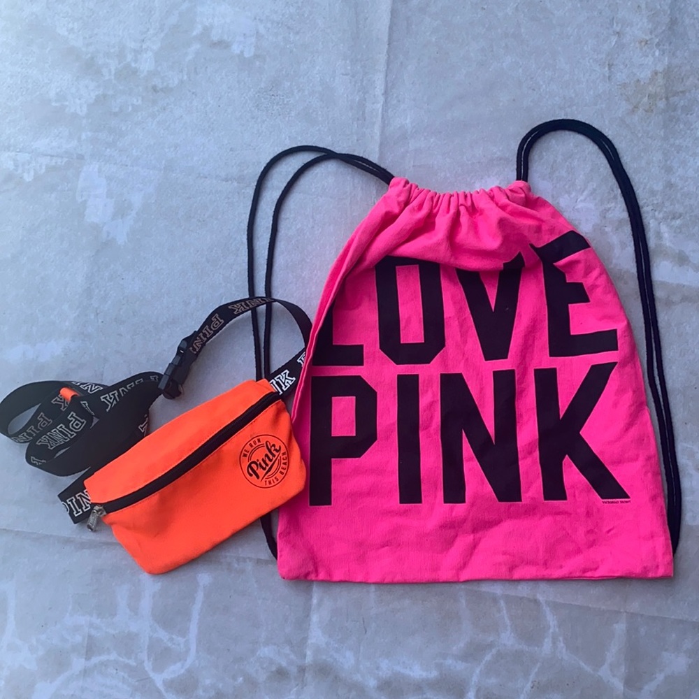 Pink backpack and Waist bag
